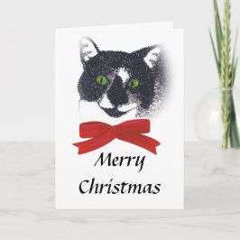 Gato de Tuxedo con tarjetas de Navidades de oso ro