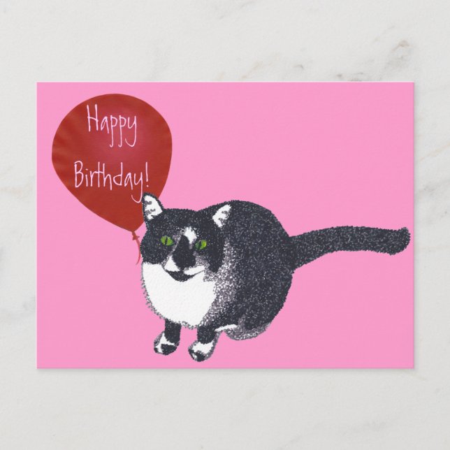 Gato de Tuxedo con tarjetas postales de cumpleaños (Anverso)