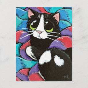 Gato de Tuxedo descansando en postal de arte de es