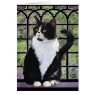 Gato de Tuxedo en la ventana Pintura de arte anima