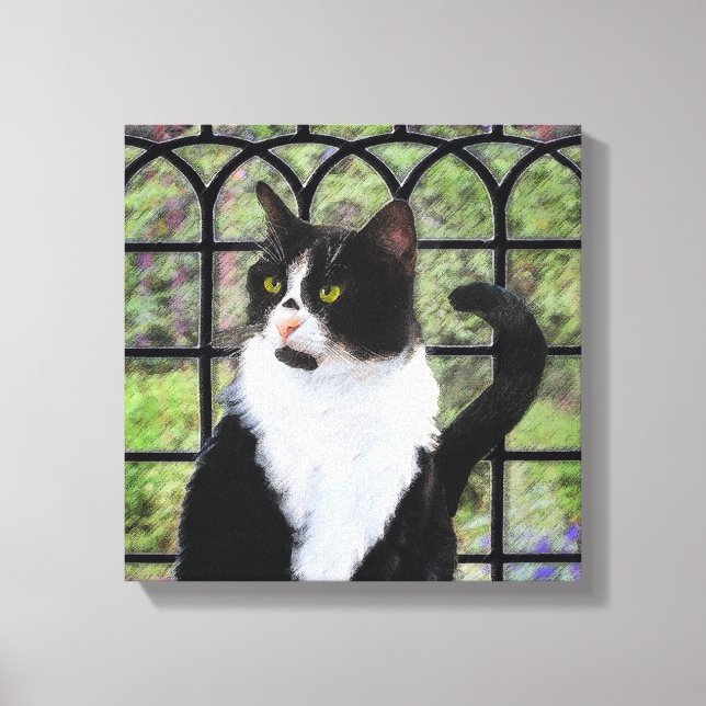 Gato de Tuxedo en la ventana Pintura de arte anima (Anverso)
