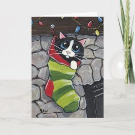 Gato de Tuxedo en una tarjeta de arte para Navidad