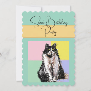Gato de Tuxedo Gatos Niños Invitación a fiesta de
