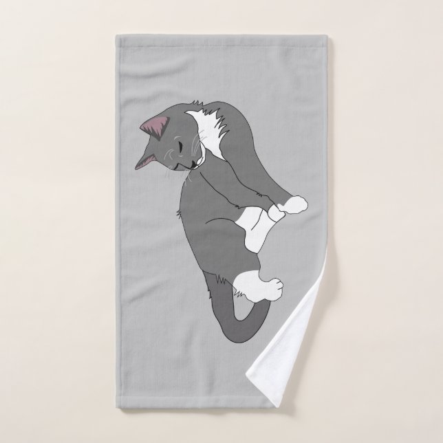 Gato de Tuxedo Gris y Blanco (Toalla de mano)