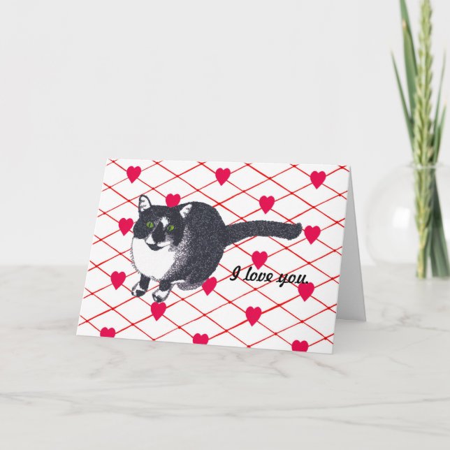 Gato de Tuxedo lindo, te amo tarjeta (Anverso)
