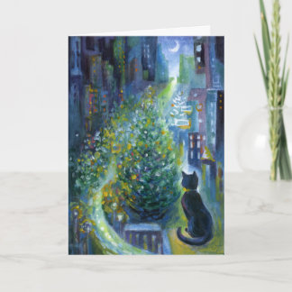 Gato de vista de balcón de árbol de Navidad