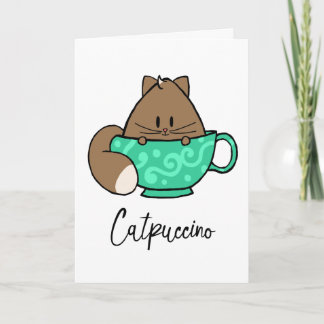 Gato del dibujo animado de Catpuccino y tarjeta de