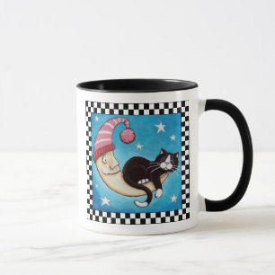 Gato del smoking dormido en la taza del arte del
