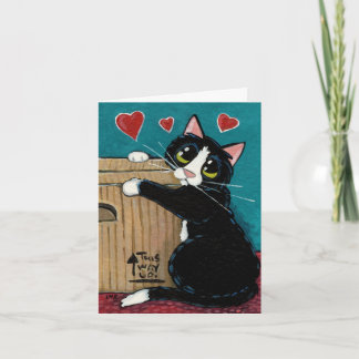 Gato del smoking en amor con la tarjeta de nota de