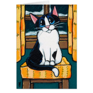 Gato del smoking en la pintura de la ventana