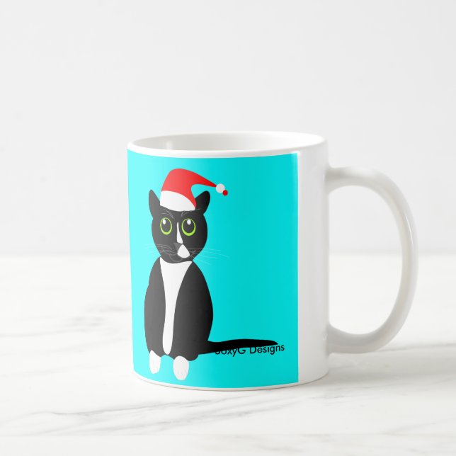Gato del smoking en taza del gorra del navidad (Derecha)