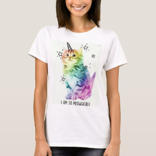 Gato del unicornio del arco iris de la camiseta de