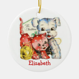 Gato del vintage y ornamento del navidad de los