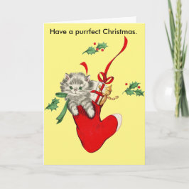 Gato del vintage y tarjeta de Navidad de la media