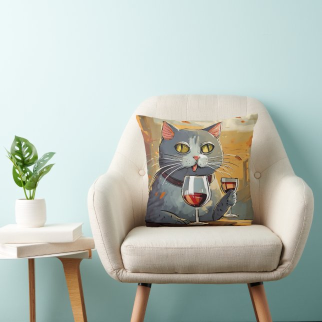 ¡Gato disfrutando de la almohada de vino! (Silla)