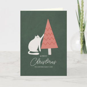 Gato Divertido con Árbol Feliz Navidad Doble