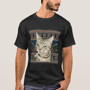 Gato Divertido Fumando Meme Navidad Suéter Feo Gat