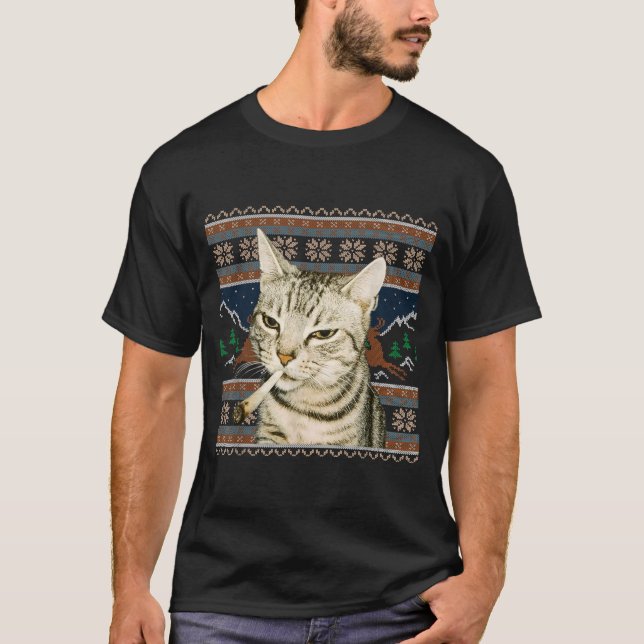 Gato Divertido Fumando Meme Navidad Suéter Feo Gat (Anverso)