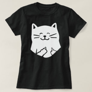 gato divertido que señala la mediados de camiseta
