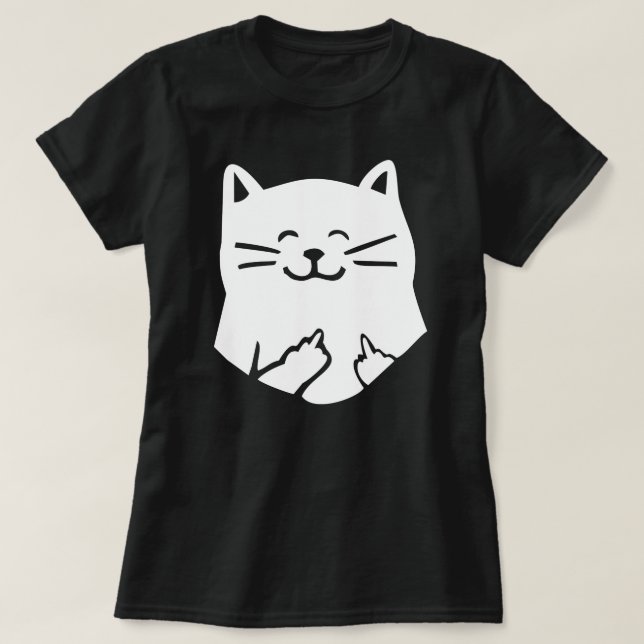 gato divertido que señala la mediados de camiseta (Diseño del anverso)
