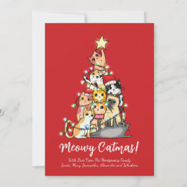 Gato Divertido y Bonito de Navidad formando un Árb
