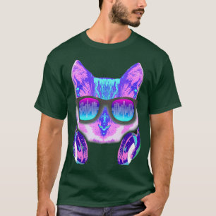 Gato DJ con arcoiris y audífonos mujeres camisetas