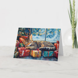 Gato Dormido Lindo Debajo del Árbol de Navidad