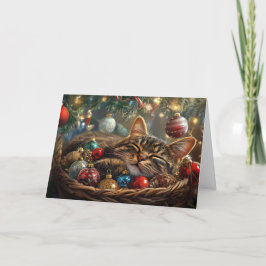 Gato Dormido Lindo Debajo del Árbol de Navidad