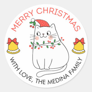 Gato dulce merry Pegatinas navideños Gato y luces