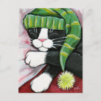 Gato durmiente de Tuxedo con postal de arte de la 