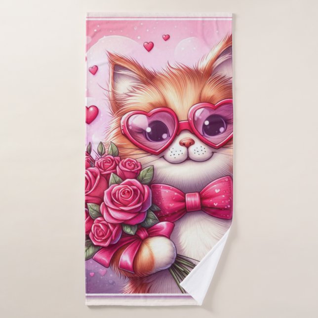 Gato El día de San Valentín/gatito (Toalla de baño)