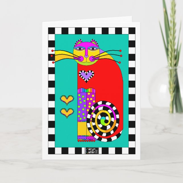 Gato elegante con tarjeta de saludo de los calenta (Anverso)