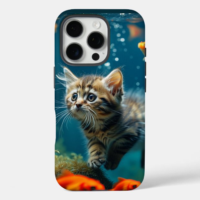 Gato en acuario iPhone 16 pro Funda (Reverso )