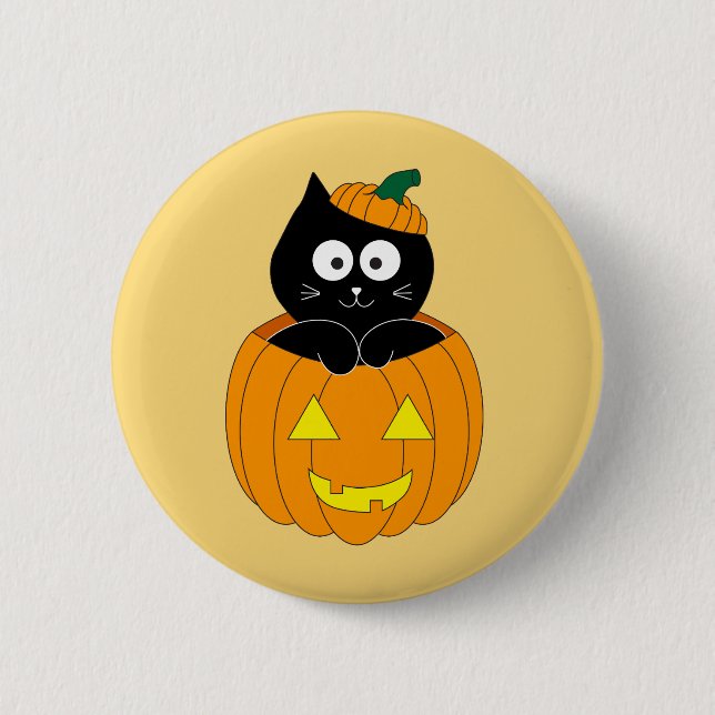 Gato en botón de Halloween de Jack O'Lantern (Anverso)