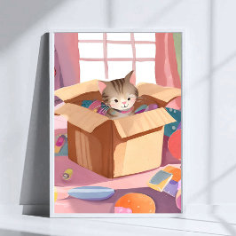 Gato en caja de cartón | Arte de gato acuarela gat
