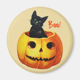 Gato en el imán de Halloween de la Calabaza