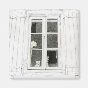 Gato en el imán de la ventana