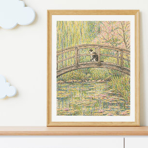 Gato en el Puente Jardín Japonés Arte Impreso