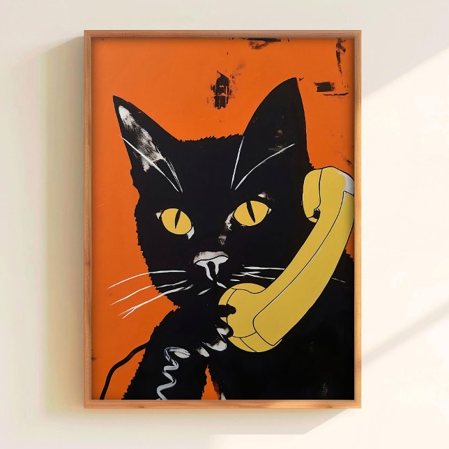 Gato en el teléfono Póster Retro Impresión diverti (Subido por el creador)