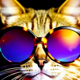 Gato en gafas de sol cabeza cara camiseta
