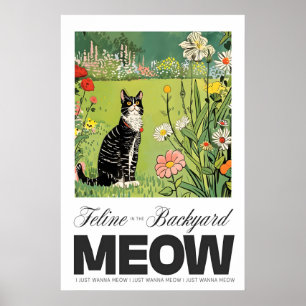 Gato en jardín Arte Impreso Felino caprichoso y fl