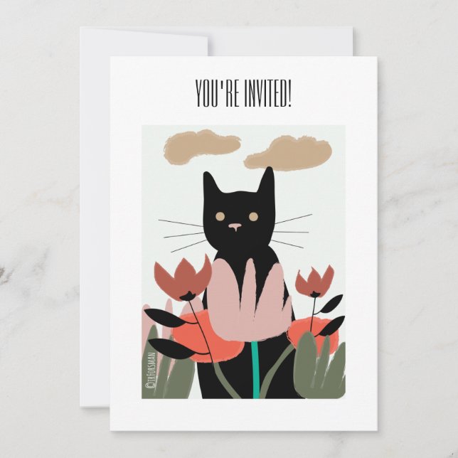 Gato en la invitación/la tarjeta del jardín (Anverso)
