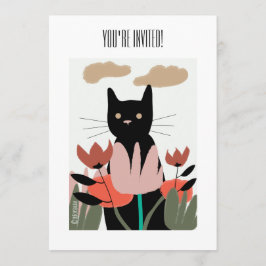 Gato en la invitación/la tarjeta del jardín
