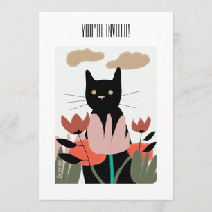 Gato en la invitación/la tarjeta del jardín