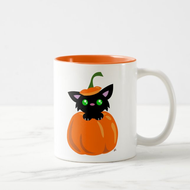 Gato en la taza de café de la calabaza (Derecha)