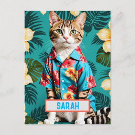 Gato en postal de camisas hawaianas - Gato gracios
