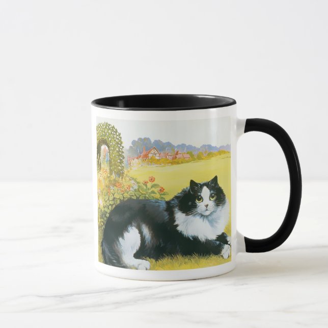Gato en su taza del regalo del jardín (Derecha)
