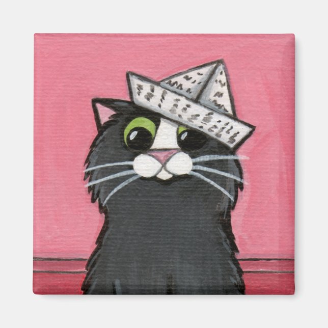Gato en un imán caprichoso Gorra de papel (Frente)