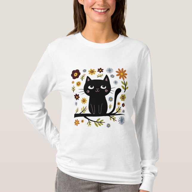 Gato en una bifurcación Dibujar camiseta de manga  (Anverso)