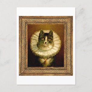 Gato enmarcado en una postal con un collar isabeli